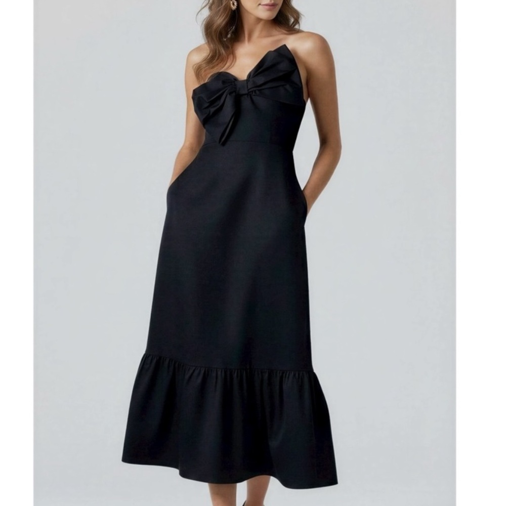 Hutch - Anthropologie - Black Strapless Dress with Bow and Ruffle - 6P NWT